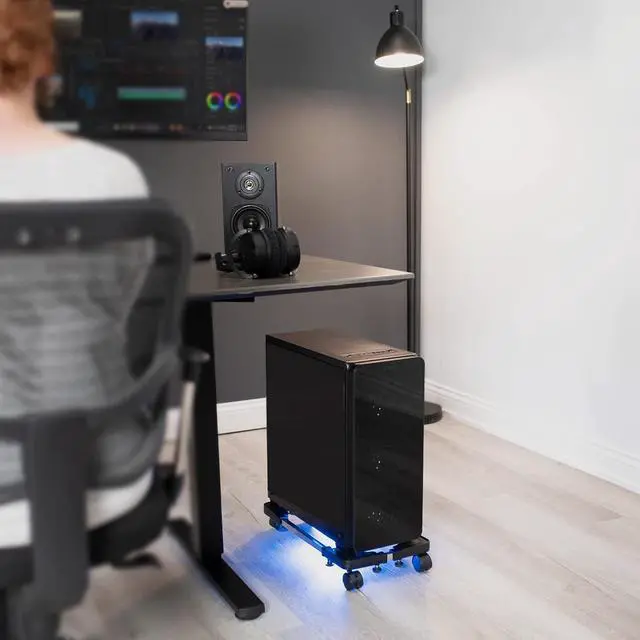 Alt view image 7 of 7 - Aigrous Mobile CPU Stand Adjustable Computer Tower Stand with 4 Caster Wheels Fits Most PC