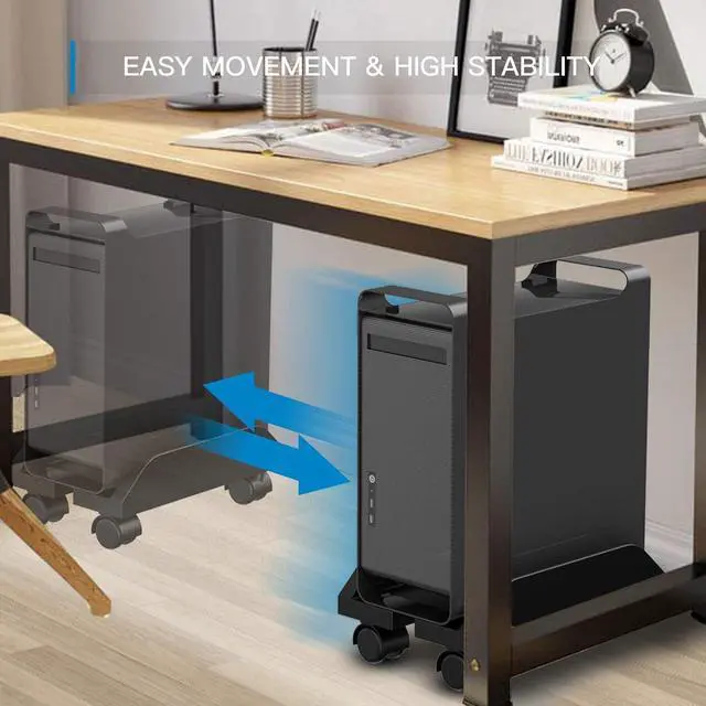 Alt view image 2 of 7 - CPU Holder Stand, Mobile Computer Tower Stand with Wheels, Computer Mainframe Bracket, Adjustable PC Holder Cart