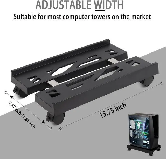 Alt view image 2 of 7 - PC Stand Adjustable Computer Tower Stand Mobile CPU Stand with Caster Wheels Fits Home Office Under Desk (W: 7.87" to 11.81")