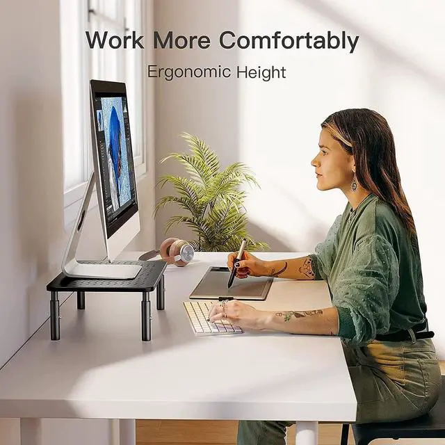 Alt view image 2 of 7 - Monitor Stand, Monitor Stand Riser 3 Height Adjustable, Monitor Riser with Airflow Vents, Laptop Stand for Desk, Laptop Riser, Desk Organizer for Monitor,15.6 inch Laptop, PC, Printer