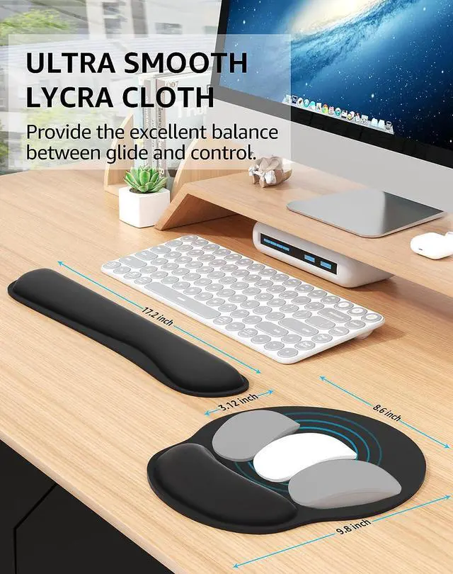 Alt view image 4 of 5 - Aigrous Ergonomic Mouse Pad with Wrist Support, Comfortable Keyboard Wrist Rest, Memory Foam Wrist Pad for Keyboard, Mouse Pad Sets for Easy Typing & Pain Relief for Computer, Office & Home