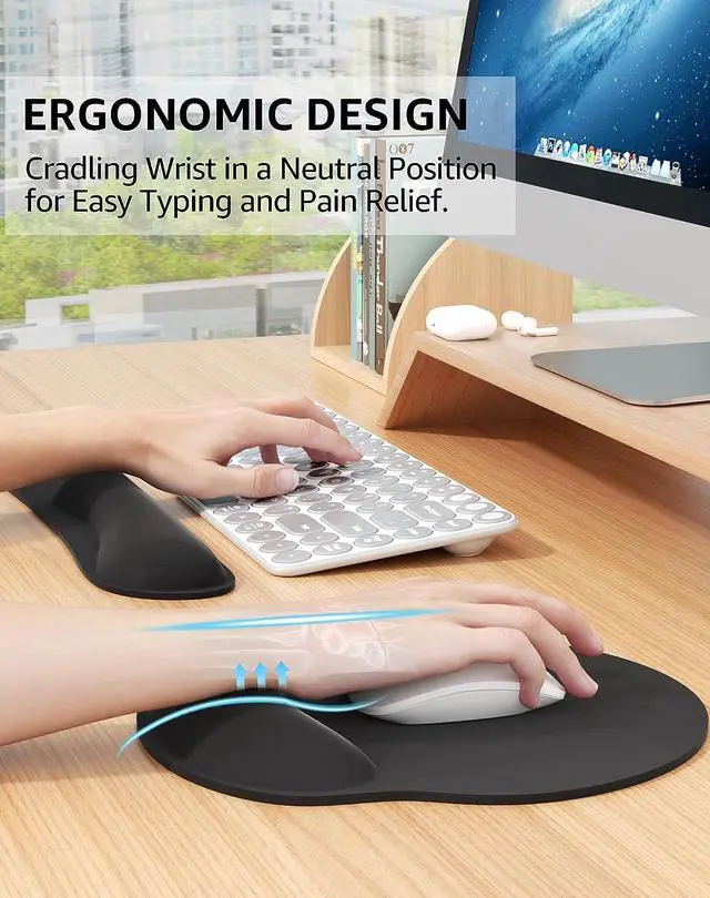 Alt view image 2 of 5 - Aigrous Ergonomic Mouse Pad with Wrist Support, Comfortable Keyboard Wrist Rest, Memory Foam Wrist Pad for Keyboard, Mouse Pad Sets for Easy Typing & Pain Relief for Computer, Office & Home
