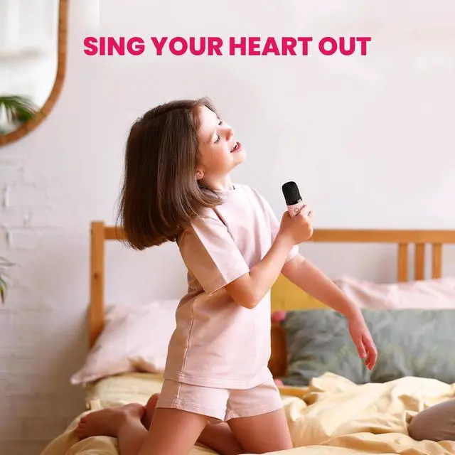 Alt view image 5 of 7 - Mini Karaoke Machine for Kids,Portable Bluetooth Speaker with Wireless Microphone, Gifts Toys for Girls 4, 5, 6, 7, 8, 9, 10 +Year Old Birthday Family Home Party, Pink, One Mic