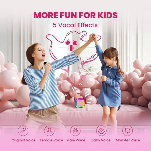 Alt view image 4 of 7 - Mini Karaoke Machine for Kids,Portable Bluetooth Speaker with Wireless Microphone, Gifts Toys for Girls 4, 5, 6, 7, 8, 9, 10 +Year Old Birthday Family Home Party, Pink, One Mic