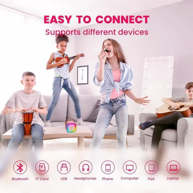 Alt view image 6 of 7 - Mini Karaoke Machine for Kids,Portable Bluetooth Speaker with Wireless Microphone, Gifts Toys for Girls 4, 5, 6, 7, 8, 9, 10 +Year Old Birthday Family Home Party, Pink, One Mic