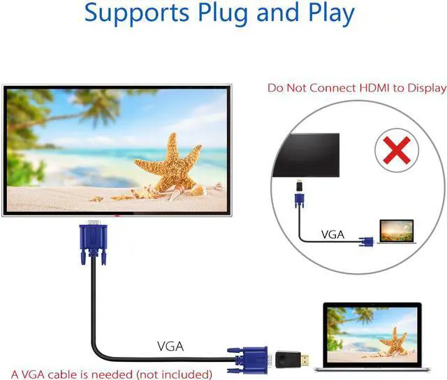 Alt view image 5 of 7 - Aigrous HDMI to VGA Adapter Converter Gold-Plated for PC, Laptop, DVD, Desktop and Other HDMI Input Devices