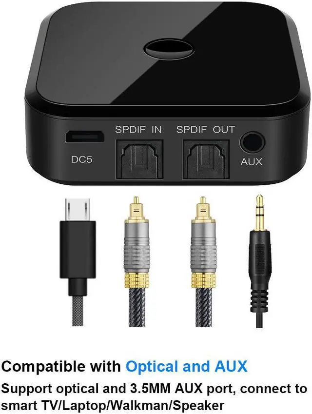 Alt view image 3 of 7 - Bluetooth 5.0 Transmitter and Receiver, Aigrous 2-in-1 Wireless 3.5mm Adapter (aptX Low Latency, 2 Devices Simultaneously, For TV/Home Sound System)