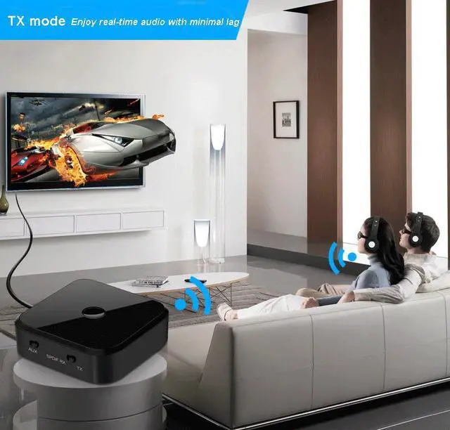 Alt view image 4 of 7 - Bluetooth 5.0 Transmitter and Receiver, Aigrous 2-in-1 Wireless 3.5mm Adapter (aptX Low Latency, 2 Devices Simultaneously, For TV/Home Sound System)
