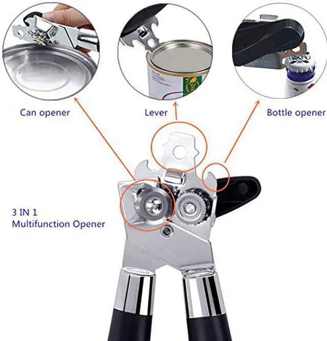 Alt view image 3 of 5 - Can Opener Manual, Smooth Edge Heavy Duty Can Opener Stainless Steel Can Openers for Seniors with Arthritis 3-In-1 Ergonomic Rubber Handle
