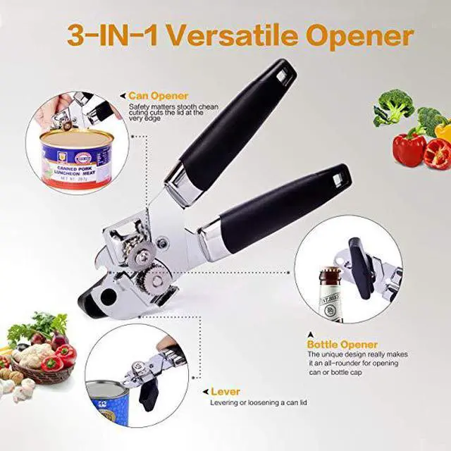 Alt view image 2 of 5 - Can Opener Manual, Smooth Edge Heavy Duty Can Opener Stainless Steel Can Openers for Seniors with Arthritis 3-In-1 Ergonomic Rubber Handle