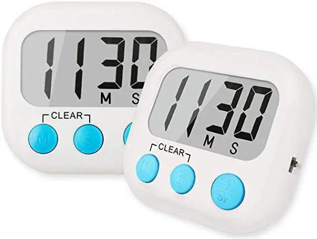Main image of Aigrous Kitchen Timer (Upgraded),2-Pack No Frills Simple Operation, Big Digits, Loud Alarm, Magnetic Backing, Stand, White