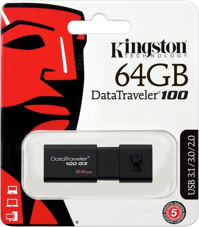 Alt view image 4 of 11 - Kingston 64GB DataTraveler 100 G3 USB 3.0 Flash Drive (DT100G3/64GBCR)