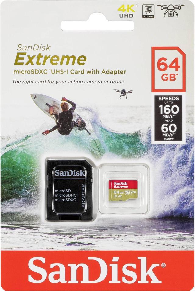 Alt view image 5 of 5 - SanDisk 64GB Extreme microSDXC UHS-I/U3 A2 Memory Card with Adapter, Speed Up to 160MB/s