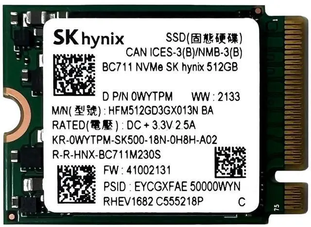 Main image of SK Hynix BC711 512GB NVMe PCIe M2 2230 SSD 30mm HFM512GD3GX013N