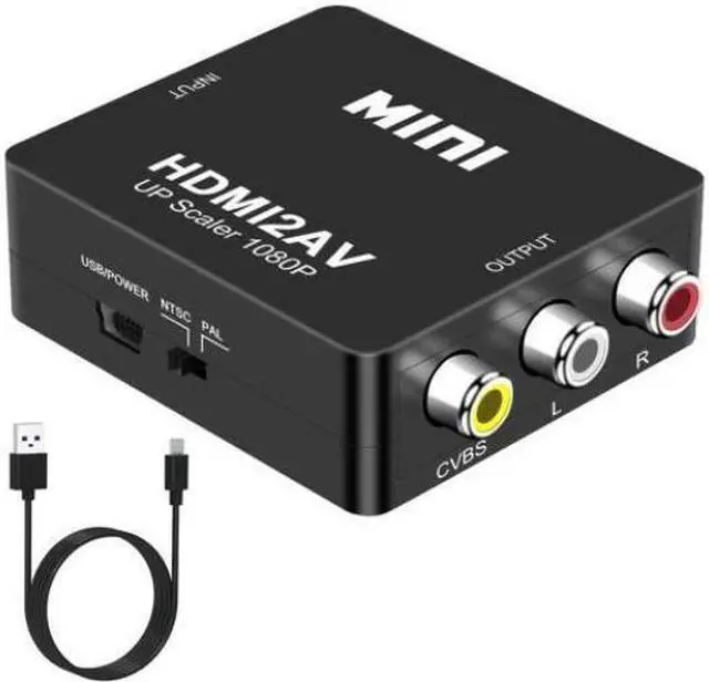 Alt view image 4 of 4 - HDMI to RCA, MINI HDMI2AV Siganal Converter HD Video Converter Mini HDMI to CVBS+R/L Audio Converter-Black(HD-AV01)