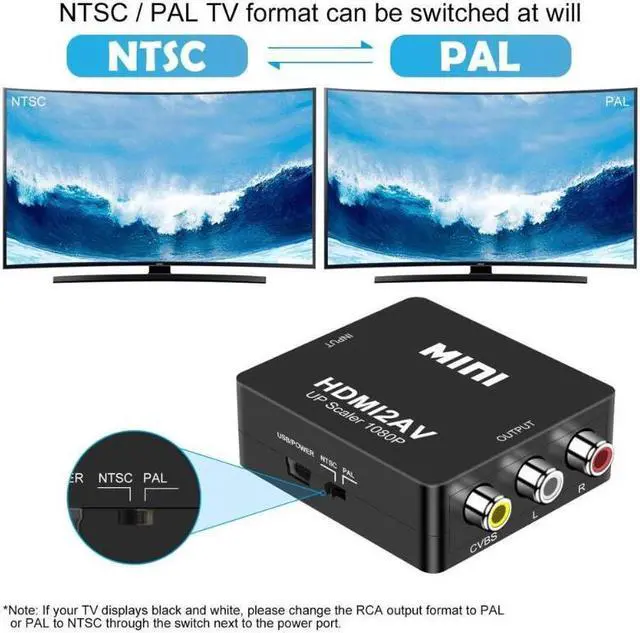 Alt view image 3 of 4 - HDMI to RCA, MINI HDMI2AV Siganal Converter HD Video Converter Mini HDMI to CVBS+R/L Audio Converter-Black(HD-AV01)