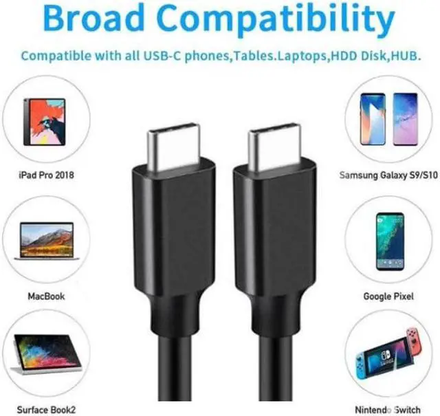Alt view image 5 of 6 - USB-C 3.1 TO TYPE-C 100W Fast Charging PD CABLE Type-C Male to Male 4K Video Data Cable 20Gbps Black 6 ft.