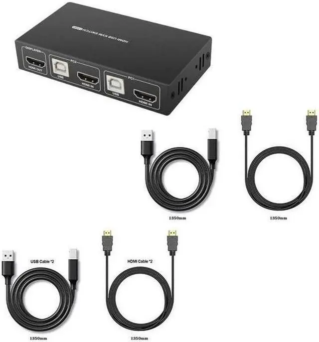 Alt view image 3 of 6 - PWAY PW-S7206 2 Ports KVM Switch HDMI, USB HDMI Switches for 2 Computers Share Keyboard Mouse and HD Monitor, Support HD 4K (3840x2160@30hz)