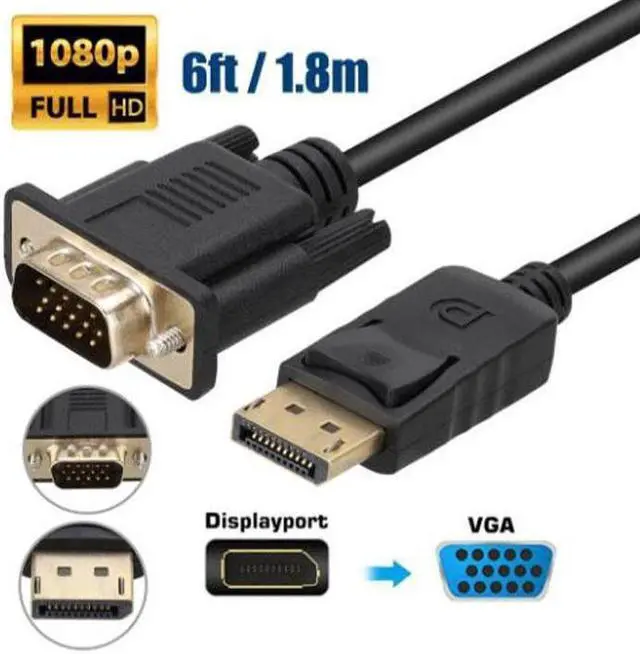 Alt view image 2 of 7 - 1.8M DP TO VGA cable  Displayport Male to VGA Male cord adapter black 5.9ft
