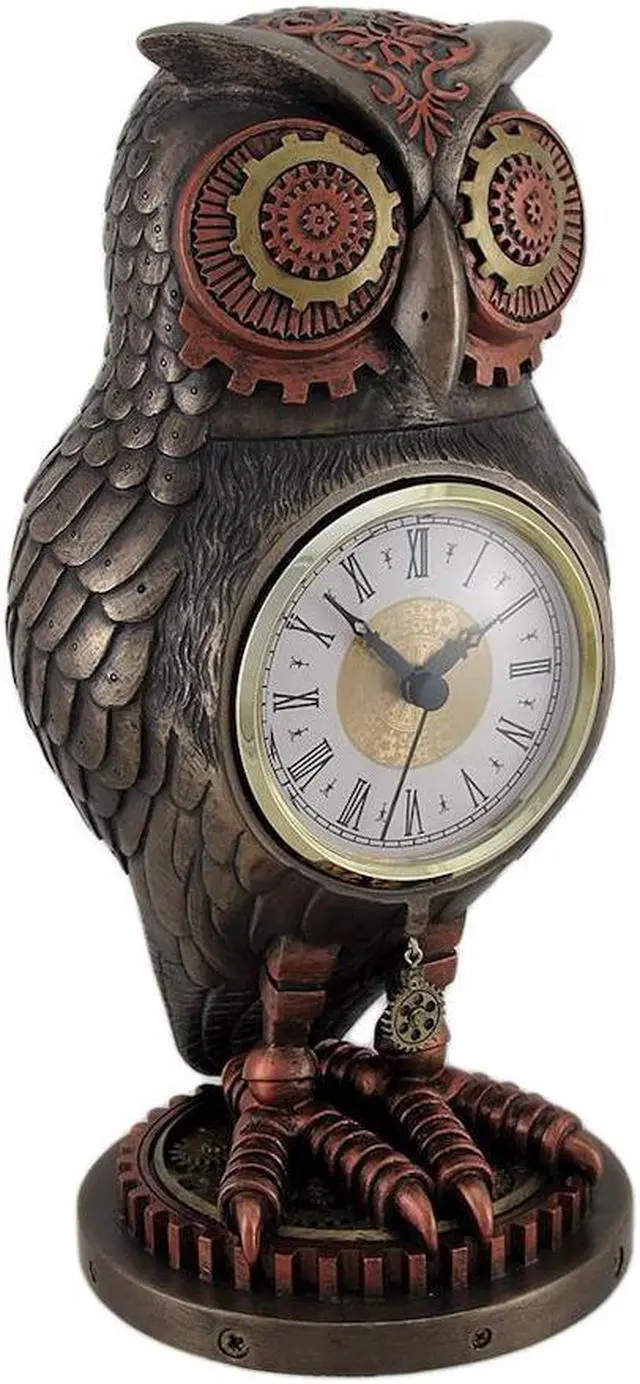 Main image of Veronese Design Bronze/Copper Finish Steampunk Owl Mantel Clock
