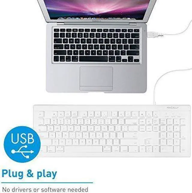 Alt view image 6 of 7 - Macally Full Size USB Wired Keyboard (MKEYE) for Mac and PC (White) w/Shortcut Hot Keys