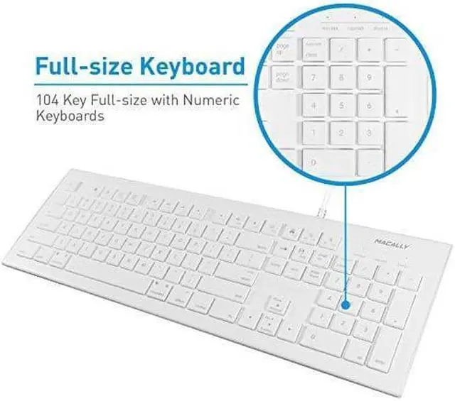 Alt view image 3 of 7 - Macally Full Size USB Wired Keyboard (MKEYE) for Mac and PC (White) w/Shortcut Hot Keys