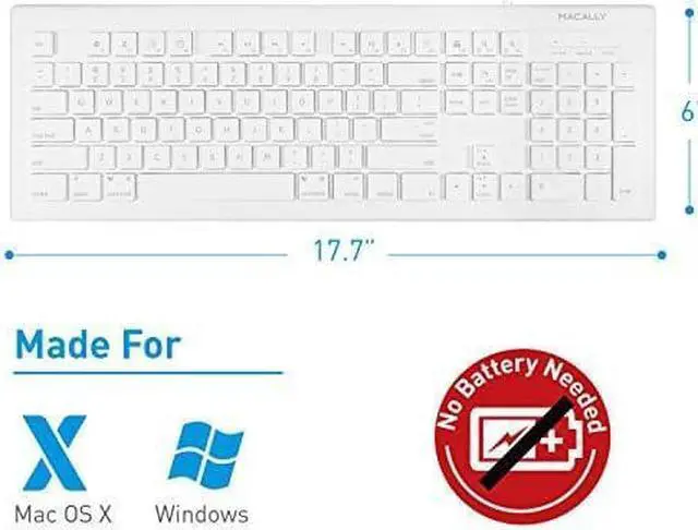 Alt view image 2 of 7 - Macally Full Size USB Wired Keyboard (MKEYE) for Mac and PC (White) w/Shortcut Hot Keys