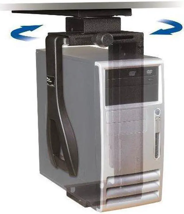 Alt view image 2 of 3 - 3M Under-desk CPU Holder, Width adjusts from 3.5" to 9.3" and height adjusts from 12.5" to 22.5" to fit most CPU's up to 50 lbs, 360° Swivel, Steel Construction, 17" Track, Black, (CS200MB)