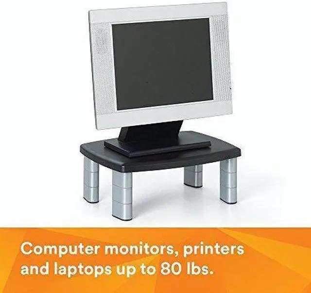 Alt view image 4 of 5 - 3M Adjustable Monitor Stand, Three Leg Segments Simply Adjust Height From 1" to 5 7/8", Sturdy Platform Holds Up to 80 lbs, 11-inch Space Between Columns for Storage, Silver/Black (MS80B)