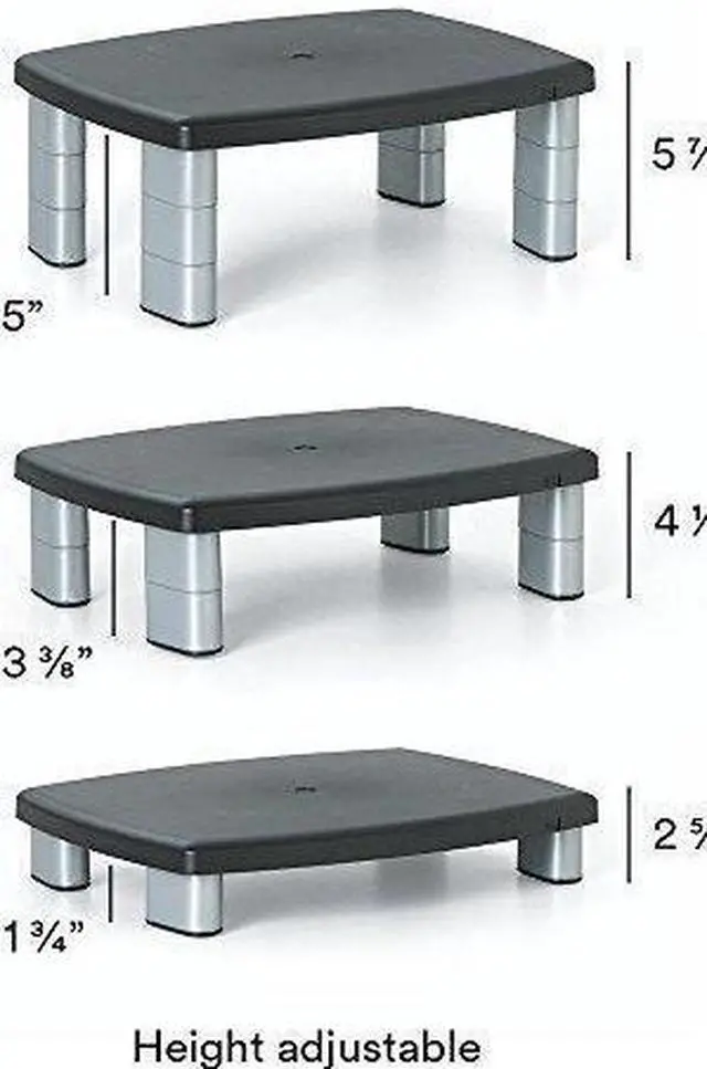 Alt view image 3 of 5 - 3M Adjustable Monitor Stand, Three Leg Segments Simply Adjust Height From 1" to 5 7/8", Sturdy Platform Holds Up to 80 lbs, 11-inch Space Between Columns for Storage, Silver/Black (MS80B)