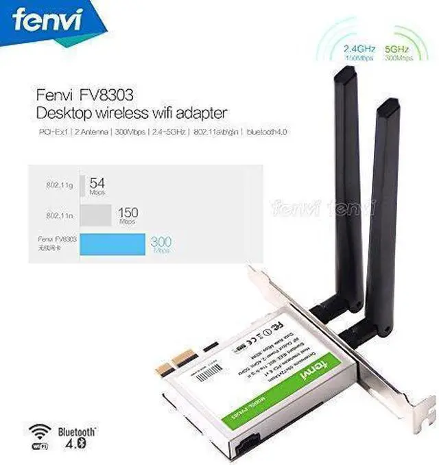 Main image of Fenvi Desktop WiFi Dual-band 2.4Ghz/5Ghz & Bluetooth 4.0 600Mbps Module, 802.11 abgn, 2T/2R Mini PCI-E PC Wifi Card Support windows 7, windows 8, windows 8.1, windows 10 giyqxHw