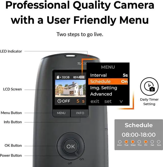 Alt view image 5 of 7 - Brinno Time Lapse Camera BCC300-C Bundle, 2023 Time-lapse Camera Outdoor Construction Bundle with Wall Mount, LCD Screen, Extended Battery Life, Waterproof Case, and Clamp