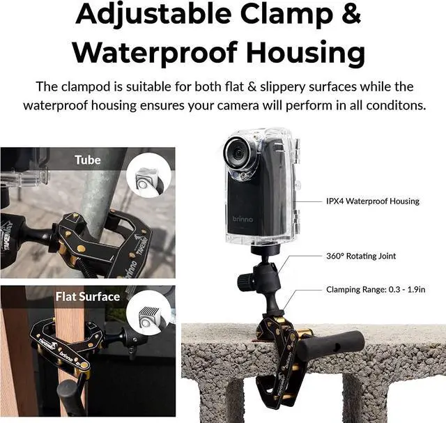 Alt view image 6 of 7 - Brinno Time Lapse Camera BCC300-C Bundle, 2023 Time-lapse Camera Outdoor Construction Bundle with Wall Mount, LCD Screen, Extended Battery Life, Waterproof Case, and Clamp