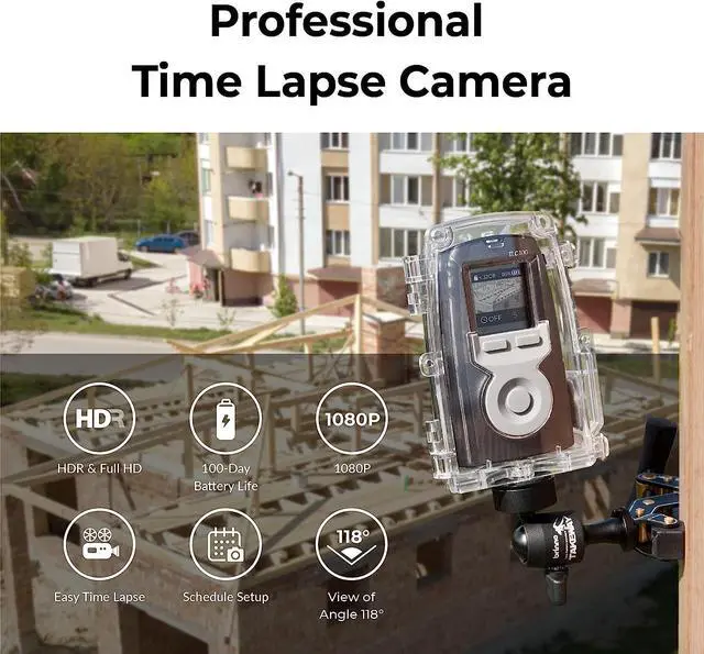 Alt view image 3 of 7 - Brinno Time Lapse Camera BCC300-C Bundle, 2023 Time-lapse Camera Outdoor Construction Bundle with Wall Mount, LCD Screen, Extended Battery Life, Waterproof Case, and Clamp