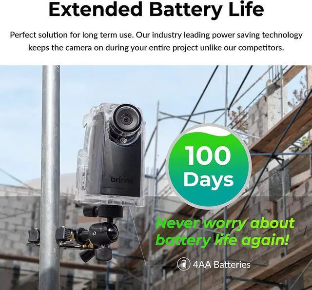 Alt view image 7 of 7 - Brinno Time Lapse Camera BCC300-C Bundle, 2023 Time-lapse Camera Outdoor Construction Bundle with Wall Mount, LCD Screen, Extended Battery Life, Waterproof Case, and Clamp
