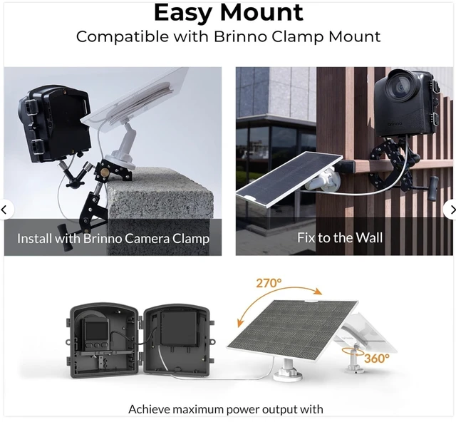 Alt view image 2 of 6 - Brinno ASP1000-P Solar Panel Kit Bundle with Mount for Time Lapse Camera