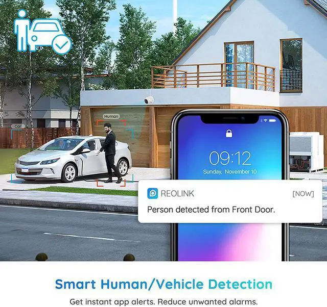 Alt view image 2 of 7 - Reolink 4K 8MP Outdoor Security Camera, Smart Human/Vehicle Detection PoE IP Camera Work with Google Assistant Audio Dome, 256GB Micro SD (not Included) Storage for 24/7 Recording, RLC-820A