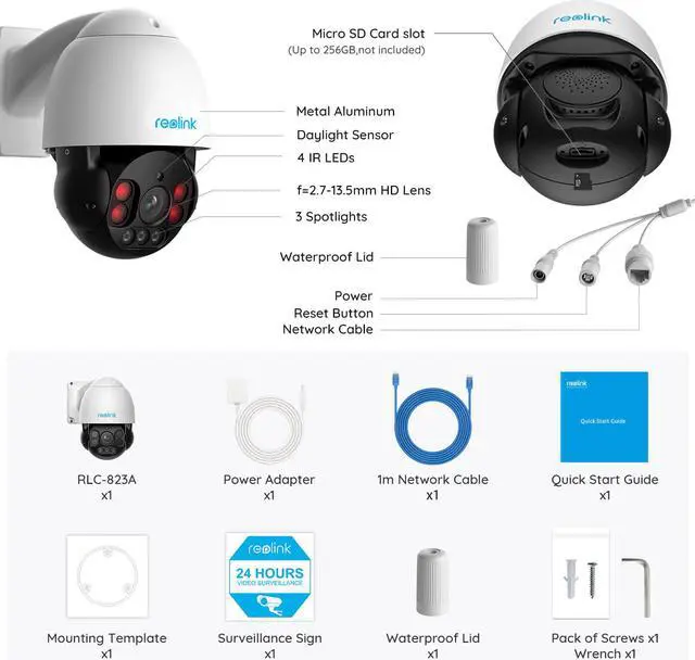 Alt view image 7 of 7 - Reolink PTZ Camera Outdoor 8MP, PoE IP Security Video Surveillance,5X Optical Zoom Auto Tracking, 3pcs Spotlights 196 Ft Color Night Vision, Two Way Audio, Up to 256GB SD Card(Not Included), RLC-823A