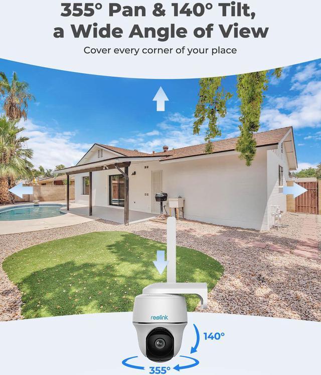 REOLINK 4G Needed, Smart Reolink Powered HD Wireless PIR Pan No Camera Security Panel White 2-Way System 2K Detection Go PT Plus Vision - + Solar WiFi Outdoor, &Tilt Talk Solar Night