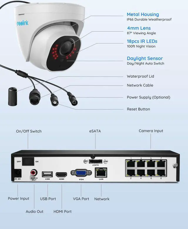 Alt view image 6 of 7 - Reolink 4K Security Camera System, 4pcs H.265 4K PoE Security Cameras Wired with Basic Person Vehicle Detection, 8MP/4K 8CH NVR with 2TB HDD for 24-7 Recording, RLK8-800D4-A