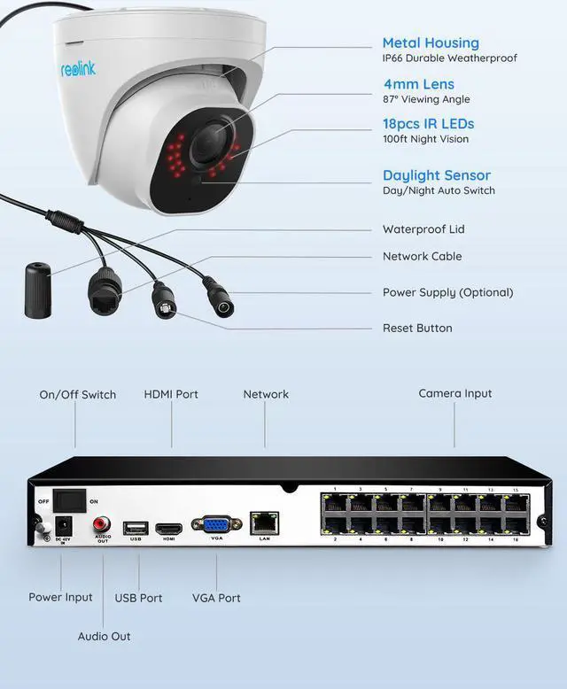 Alt view image 6 of 7 - Reolink 4K Security Camera System, 8pcs H.265 4K PoE Security Cameras Wired with Basic Person Vehicle Detection, 8MP/4K 16CH NVR with 4TB HDD for 24-7 Recording - RLK16-800D8