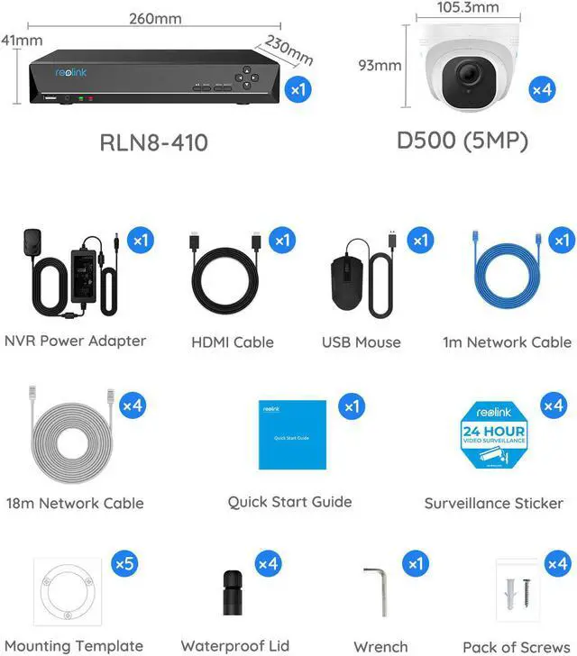 Alt view image 7 of 7 - Reolink Smart 5MP 8CH Home Security Camera System, 4pcs Wired 5MP PoE IP Cameras Outdoor/Indoor, Person Vehicle Detection, 6K 8CH NVR with 2TB HDD for 24-7 Recording - RLK8-520D4-5MP