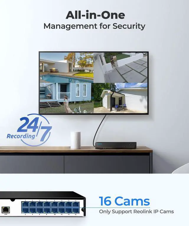 Alt view image 3 of 7 - Reolink 16 Channel 4K PoE NVR Support 4K/8MP 5MP 4MP PoE/WiFi Cameras with 4TB HDD Network Video Recorder RLN16-410