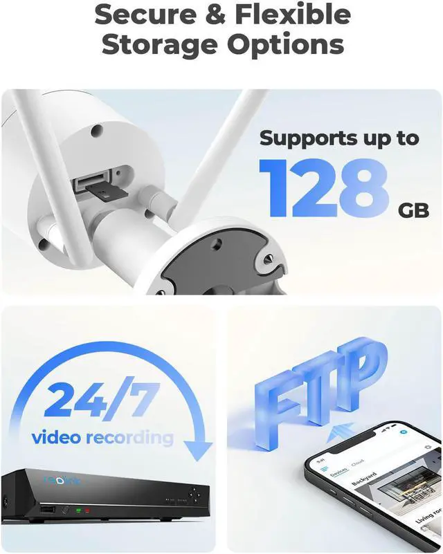 Alt view image 6 of 7 - Security Camera Outdoor, Reolink 4MP Plug-in WiFi Camera for Home, 2.4/5Ghz WiFi, Night Vision, IP66 Waterproof, Smart Person/Vehicle Detection, Works with Google Assistant, RLC-410W(AI)