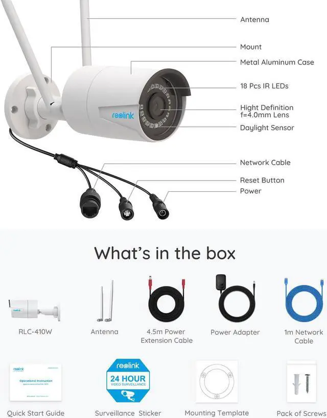 Alt view image 7 of 7 - Security Camera Outdoor, Reolink 4MP Plug-in WiFi Camera for Home, 2.4/5Ghz WiFi, Night Vision, IP66 Waterproof, Smart Person/Vehicle Detection, Works with Google Assistant, RLC-410W(AI)