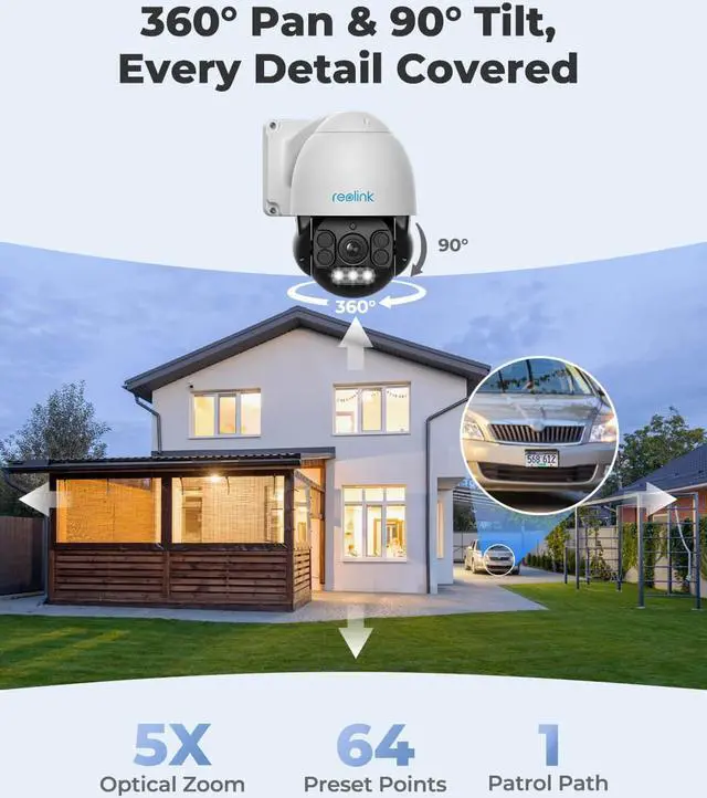 Alt view image 2 of 7 - Reolink PTZ PoE IP Security Camera Outdoor 8MP, 5X Optical Zoom Auto Tracking, 3pcs Spotlights Color Night Vision, Two Way Audio, Up to 256GB Storage, RLC-823A 2Pack