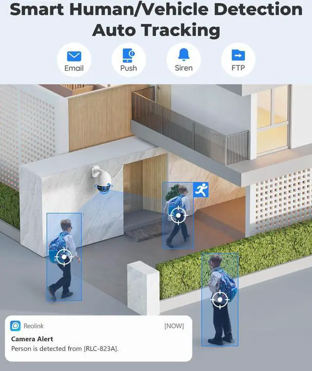 Alt view image 4 of 7 - Reolink PTZ PoE IP Security Camera Outdoor 8MP, 5X Optical Zoom Auto Tracking, 3pcs Spotlights Color Night Vision, Two Way Audio, Up to 256GB Storage, RLC-823A 2Pack