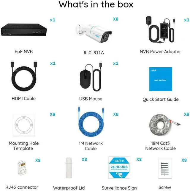 Alt view image 7 of 14 - Reolink 24/7 Surveillance System Kit, 16 Ch 4TB NVR, Up to 12TB, Buddled with 8 pcs 4K /8MP Ultra HD RLC-811A, 5X Optical Zoom with 2-Way Talk, Human/Car Detection, Color Night Vision - RLK16-811B8-A