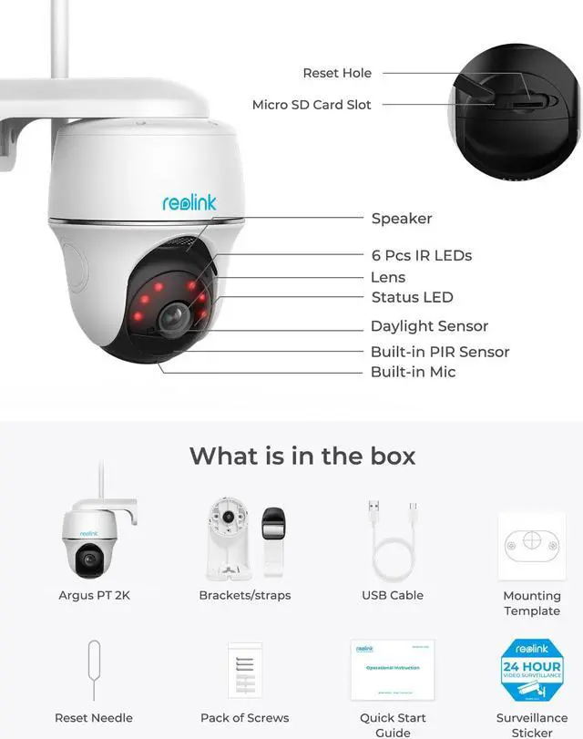 Alt view image 7 of 7 - Reolink Argus PT, 2.4/5 GHz Wi-Fi Pan Tilt Solar Battery Camera Outdoor Wireless for Home Security, 2K Night Vision with PIR Motion Sensor, 2-Way Audio, Support Alexa/Google Assistant/Local SD