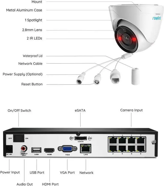 Alt view image 6 of 7 - REOLINK RLK8-1200D4-A 12MP 8CH PoE Security System, 4pcs H.265 12MP Domes Cameras Wired, Person/Vehicle/Pet Detection 2-Way Talk Spotlights Color Night Vision, 8CH NVR with 2TB HDD